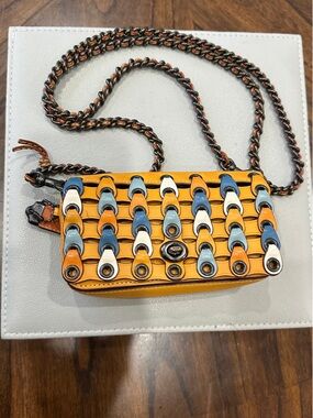 Coach 1941 Dinkier Crossbody, Colorblock Link Leather 86832 Goldenrod